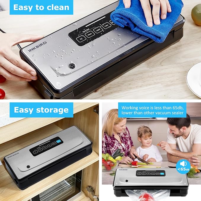 Vacuum Sealer Machine with 55 Count 8''*12'' Food Sealer Bags and 11''*118'' Vacuum Roll, INKBIRD Vacuum Sealing Machine with Dry|Moist|Liquid|Pulse Sealing Modes for Food Preservation