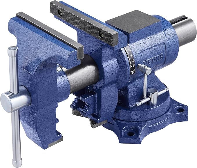 VEVOR Heavy Duty Bench Vise, 6.5 Inch Jaw Width, 5 Inch Max Opening, Multi-Purpose Ductile Iron, Anvil, 360° Swivel Base, 5620 Lbs Clamp Force