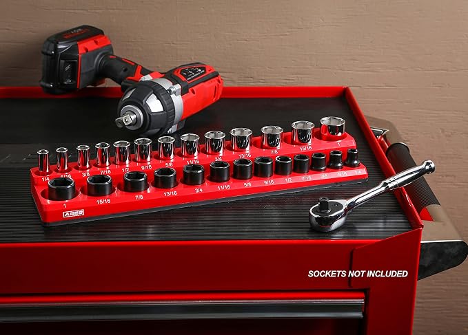 ARES 70234-26-Piece 3/8-Inch SAE Magnetic Socket Organizer - Holds 13 Standard Size and 13 Deep Size Sockets - Keep Your Tool Box Organized