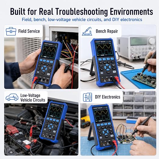 HDS242S Oscilloscope, 2 in 1 Dual Channel 40MHz Bandwidth Handheld Oscilloscope Multiumeter with Waveform Generator for Automatic Measurements, Electronic Measurement 3.5 inch LCD