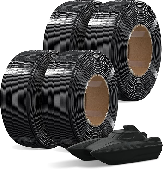 OVERTURE 4KG Bundle Refill PETG 3D Printer Filament 1.75mm, 4 Pack 1kg(2.2lbs), Refilament for Bambu Lab Reusable Spool, Accuracy +/- 0.02 mm, Fit Most FDM 3D Printers(Black*4)