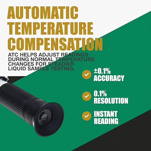ADE Advanced Optics RHB-10ATC-1 0-10% ATC Brix Refractometer | Handheld Brix Meter for Maple Sap, Syrup Testing, CNC Coolant and Cutting Fluid Measurement with Aluminum Body, Pipette Included Set Kit
