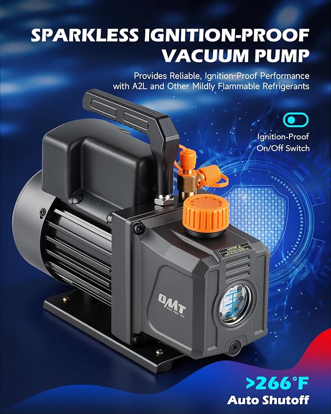 Orion Motor Tech 4 cfm AC Vacuum Pump and Gauge Set, Single-Stage AC Manifold Gauge Set with Vacuum Pump for R454B R1234yf R32 R410a System, Spark-Proof HVAC Vacuum Pump Kit with Overheat Protection