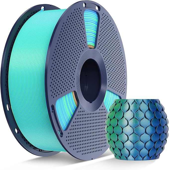 SUNLU Silk Dual Color PLA Filament, Silk PLA 3D Printer Filament 1.75mm, Neatly Wound Shiny Silk 3D Printer Filament, Dimensional Accuracy +/-0.02mm, 1KG Spool (2.2lbs), Silk Dual Color (Blue Green)