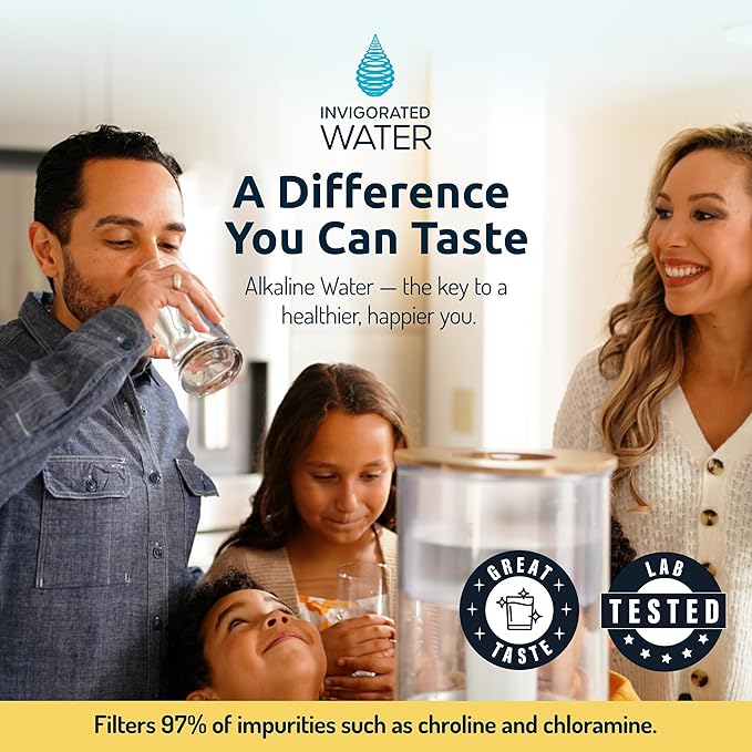 Invigorated Water PH001 Alkaline Water Filter Replacement for Pitchers & Dispensers, BPA-Free, Reduces Chlorine, Copper & Heavy Metals, Raises pH, 96 Gallons/Filter (1-Pack, White)