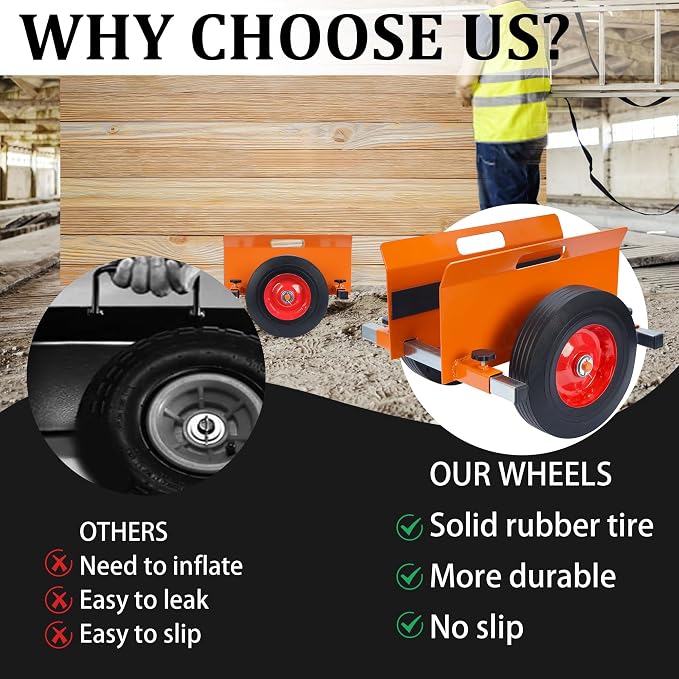 Heavy Duty Panel Dolly Orange 1100LBS Capacity Door Dolly with 10" Solid Wheels, Adjustable Drywall Mover Panel Drywall Cart Material Handling All Terrain Slab Cart