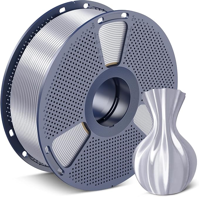 SUNLU Silk PLA Filament 1.75mm, Neatly Wound Shiny PLA 3D Printer Filament, Dimensional Accuracy +/- 0.02mm, Fit Most 3D Printers, Good Vacuum Packaging, 1kg Spool(2.2lbs), 330 Meters, Silky Silver