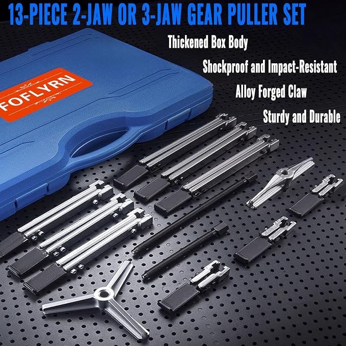 6 in 1 Gear Puller Set,13pcs 2 Jaw & 3 Jaw Bearing Flywheel Puller Kit with Reversible Jaws,Cr-V Steel Heavy Duty Pulley Puller Tool for Pulley Gear Bearing Flywheel Removal.