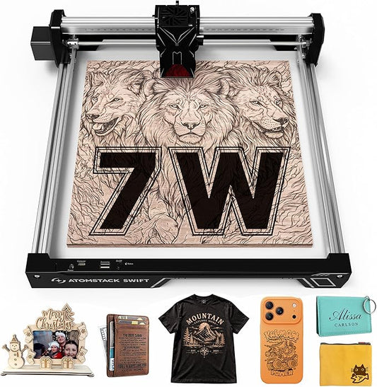 ATOMSTACK Swift 7W Laser Engraver and Cutter, 0.06mm High Accuracy Laser Engraving Machine for Wood and Metal, Dark Acrylic, Glass & Leather, DIY Laser Cutter with Eye Protection(Black)