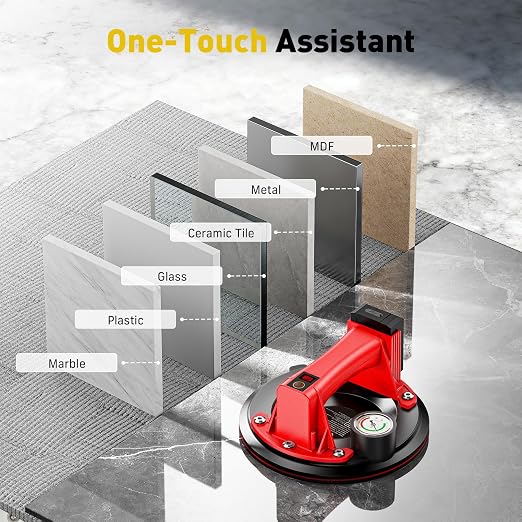 TaskStar Electric Glass Suction Cups, Tile Suction Cup Lifter with Pressure Gauge, 4X 2400mAh Battery, LCD Display & Auto Hold Up to 270KG Heavy Duty Vacuum Suction Cup Handle for Tile/Window/Granite