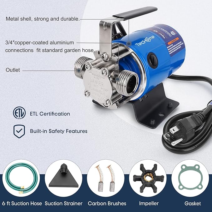TecHome Water Pump Water Transfer Pump, 115V 1/10HP 330GPH Water Hose Pump, with Suction Hose Kit.