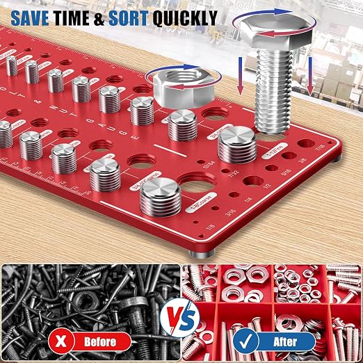 Upgrade Thread Checker, 70 Nut and Bolt Thread Checker with Magnetic Base & Wall-Mountable, Bolt Size Finder with 26 Standard & 26Metric & 18 Drill Bit Gauge, Bolt and Nut ldentifier Gauge