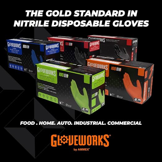 GLOVEWORKS 8 Mil Orange Nitrile Disposable Gloves Heavy Duty Industrial RDT for Mechanic and Automotive, XL Box of 100