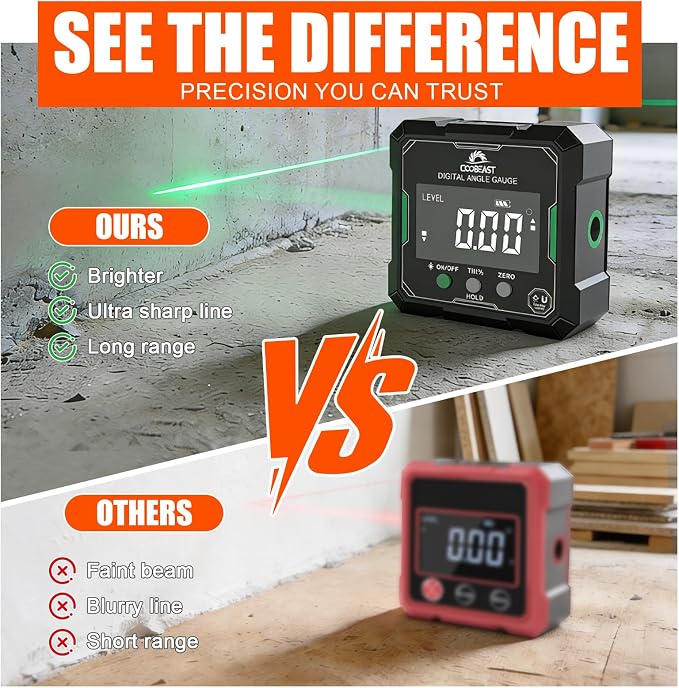 Digital Angle Finder with Green Laser, 4-side Magnetic Digital Laser Level, Rechargeable Mini Angle Gauge Measuring Tool Cube Inclinometer with Backlight for Woodworking Tablesaw Gift for Men