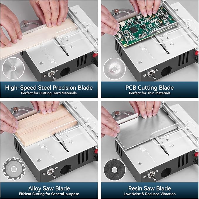 Mini Table Saw for Crafts, Dual Motors & Switches, 7 Levels & Height Adjustable Table Saw with 135PCS Accessories for Men and Women's Cutting, Grinding, Engraving and Drilling