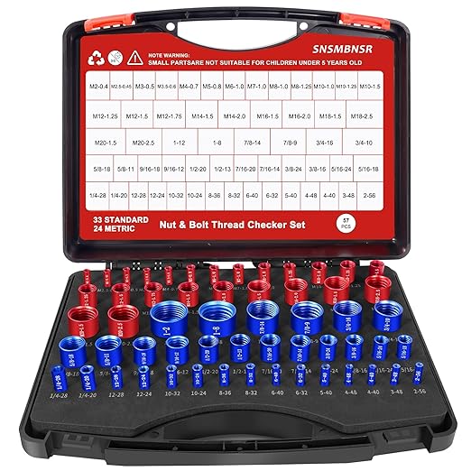 57Pcs Thread Checker, Nut and Bolt Thread Checker 33 Standard and 24 Metric Set, Thread Gauge Suitable for Nut or Bolt Size Finder in Narrow and Tricky Areas