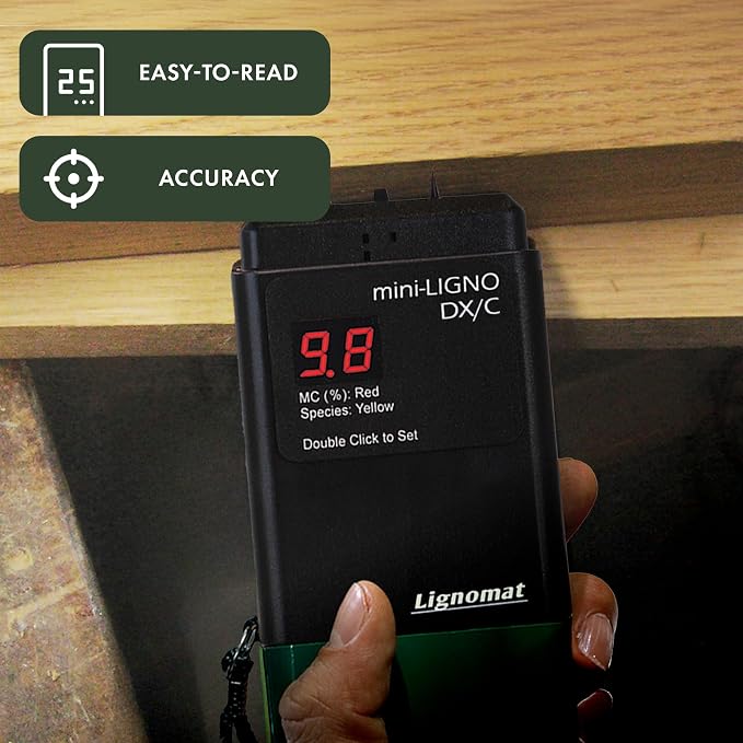 Lignomat mini-Ligno DX/C - Professional Pin Type Wood Moisture Meter for Firewood, Concrete, Subfloors, OSB, Drywall, Flooring with LED Display & 46 Settings