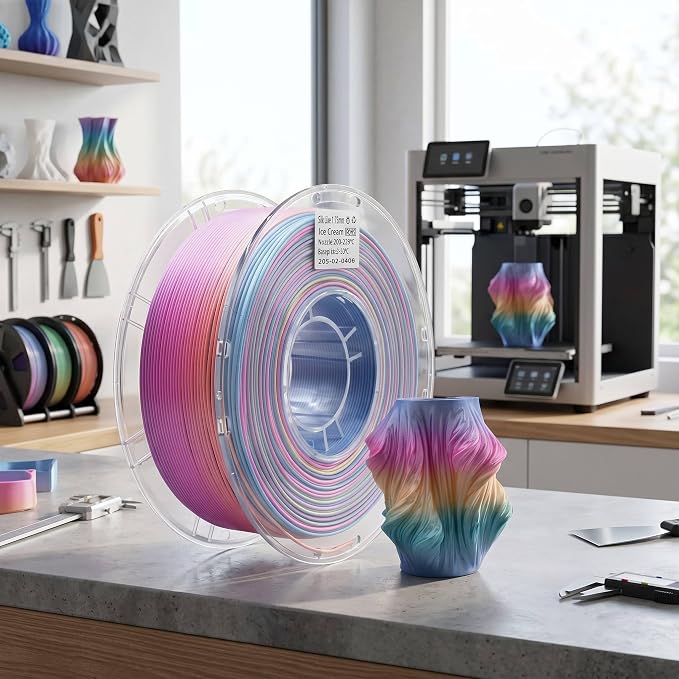 Silk Rainbow PLA Filament 1.75mm, ±0.03mm Precision, Glossy Gradient & Solid Silk Colors, 1kg Spool (2.2 lbs), 16-Pack Silk PLA Bundle
