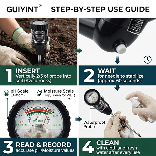 2-in-1 Soil pH and Moisture Meter, Replacement for Standard Soil Tester Probes - 295mm Long Electrode for Indoor/Outdoor Plants, Garden, Lawn, Farm