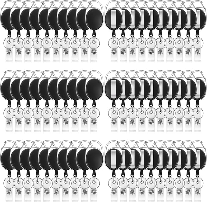 60 Pcs Badge Reels Retractable Bulk ID Badge Holders Retractable Lanyards with Carabiner Reel Clip for Keys, Badge Name Card Holder