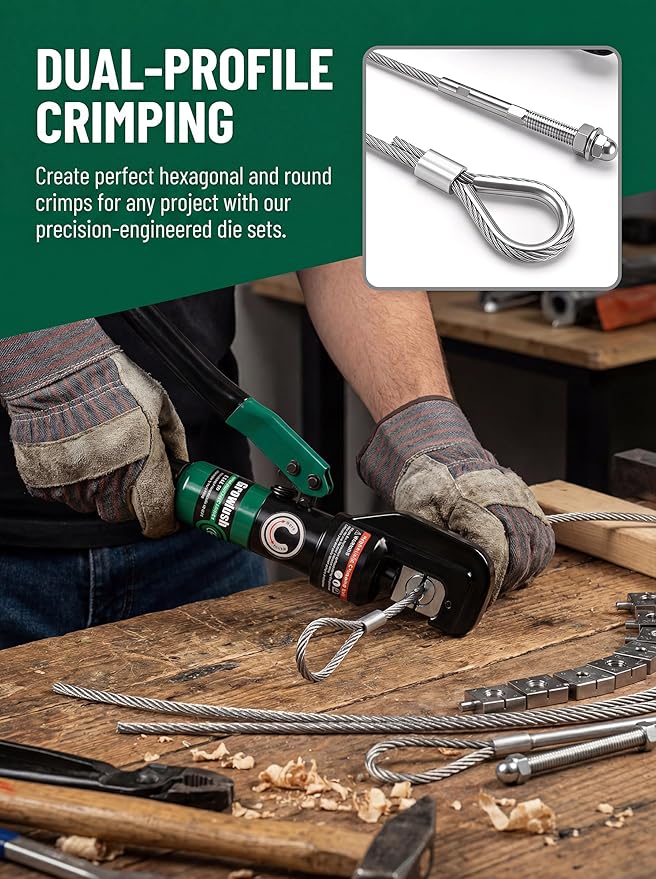 10-Ton Hydraulic Wire Rope Crimping Tool,Hydraulic Swaging Tool, 11 Dies for 3/64"-3/16" Double Barrel Sleeves & Stainless Steel Cable Railing Terminals, Professional Rigging Swager