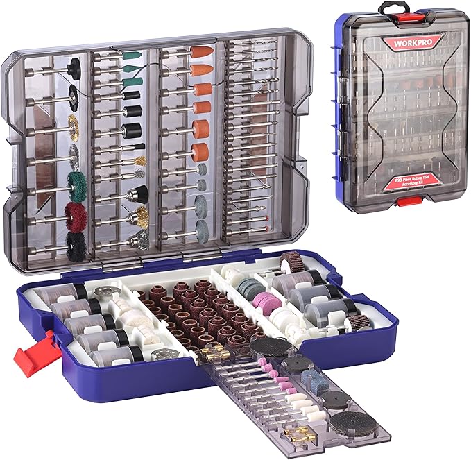 WORKPRO 698-Piece Rotary Tool Accessories Kit, Rotary Tool Bits for Easy Cutting, Grinding, Sanding, Polishing, Cleaning, Drilling, Carving and Engraving