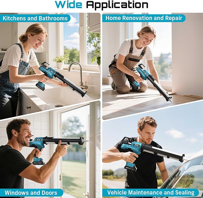 SEESII Electric Caulking Gun 29oz, Cordless Caulk Gun with 2x 2000mAh Battery, Stepless Speed, Anti-Drip, Led Light, Battery Powered Caulking Gun for Filling, Sealing