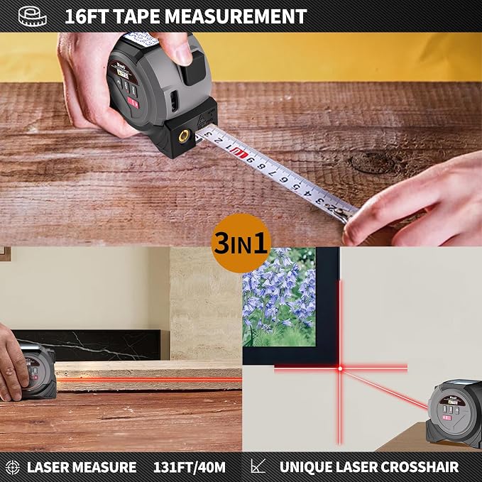 Laser Tape Measure 3 in 1 Laser Rangefinder Tape Measure