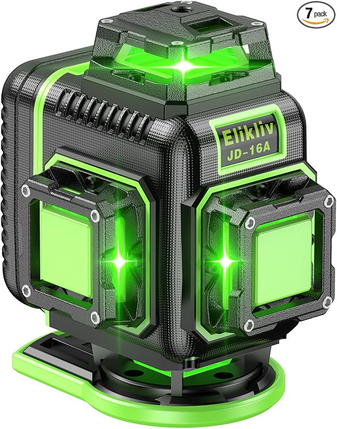 Laser Level 360 Self Leveling with Tripod, Elikliv 4D Laser Level, 165Ft Green Laser Level Lines Tool, 4x360° Cross Line Laser for Construction, Picture Hanging, Floor Tile, Renovation(green)