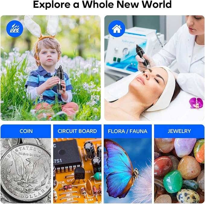 USB Digital Microscope, 50x-1600x Magnification Handheld, 1920P HD 8 LED Lights, Portable Pocket Microscope, Compatible with iOS and Android Devices, +2MP Magnifier Camera, No PC Support (with Stand)