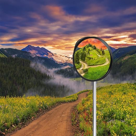 Convex Safety Mirror 𝟮𝟰" 𝗔𝗿𝗰𝘆𝗹𝗶𝗰 𝗗𝗿𝗶𝘃𝗲𝘄𝗮𝘆 𝗠𝗶𝗿𝗿𝗼𝗿, Outdoor Security Mirror Extends View with Adjustable for Bracket, Warehouse, Parking, Garage, Office, Home, Factory
