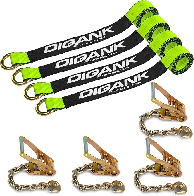 (4 Pack) Heavy Duty Tire Straps for Car Trailer - 2" x 96" - 3,300 lbs Safe Working Load - Wheel Straps for Hauling Cars-Ideal for Securely Transporting Vehicles
