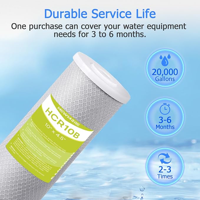 5 Micron 4.5" x 10" Whole House Carbon Water Filter Cartridge | Activated Carbon Block CTO Filter, Reduces Chlorine, Taste & Odor, Fits Standard 10" x 4.5" Big Housings, Pack of 2