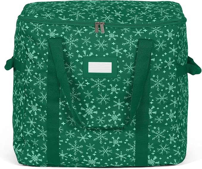 Covermates Keepsakes Treasurekeeper Storage Bag - Carrying Handles, ID Window - Holiday Storage, Green Snowflake