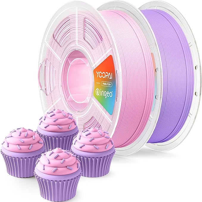 YOOPAI PLA+ Matte Filament 1.75mm, 2KG (4.4lbs) 3D Printer Filament, Dimensional Accuracy +/- 0.02 mm, Sakura Pink+Lilac Purple