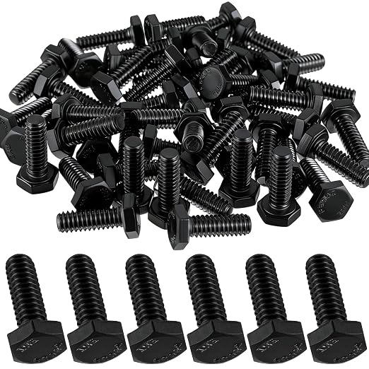 Zonon 50 Pcs 1/4-20 x 3/4" Hex Head Screw Bolt 18-8 (304) Stainless Steel Hexagon Bolts, Fully Threaded, Plain Finish, External Hex Drive (Black)