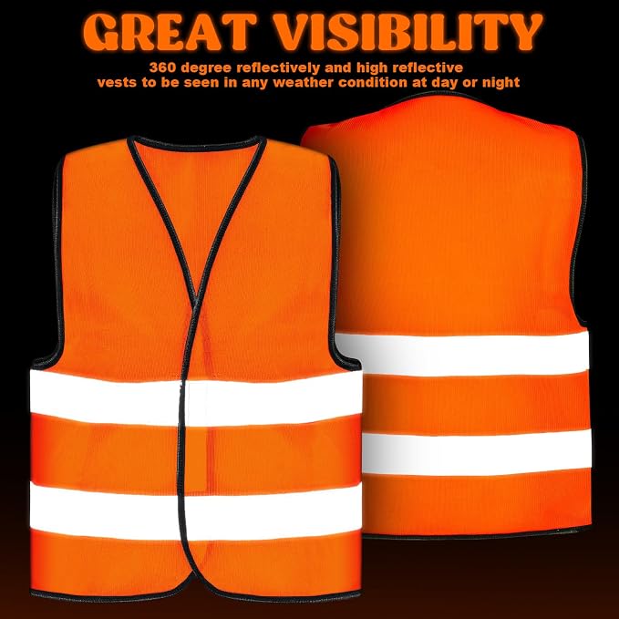 Zhanmai 20 Pcs Kids Safety Vest Bulk High Visibility Reflective Construction Vest with Strips Neon for Traffic Child Outdoor (Orange)
