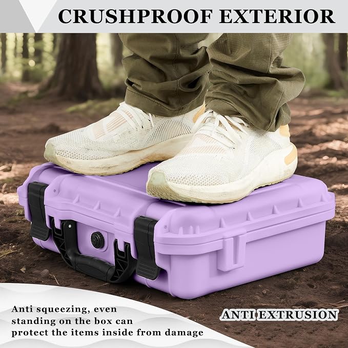 Relaxweex 1 Pcs Waterproof Hard Case with DIY Customizable Foam Insert Portable Protective Case with Knife for Camera Drones Equipments Tools Test Instruments(Purple,16.3 x 12.4 x 6.5 Inch)