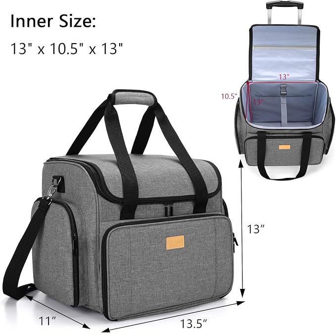 LUXJA Serger Case with Detachable Dolly, Bag with Removable Padding Pad (Fit for Most Standard Machines), Gray