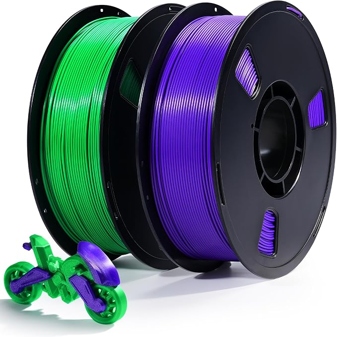 Dynta PLA 3D Printer Filament Green & Purple 2-Pack, 1kg per Spool, 1.75mm ±0.02mm, Compatible with Bambu Lab, Flashforge and Creality, Suitable for Beginners and Craft Enthusiasts