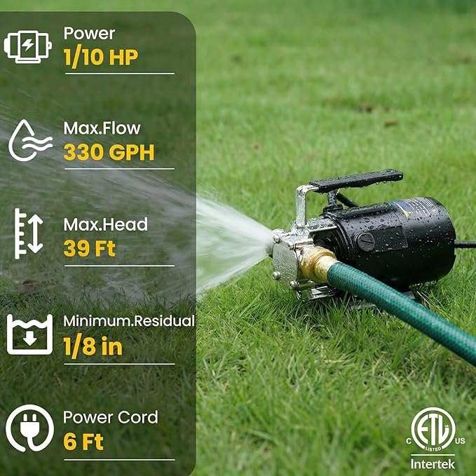 Trupow Water Transfer Pump, 115V 1/10HP 330GPH Electric Utility Water Pump with 6ft Water Hose Kit, Portable Small Water Pump For Pool Draining, Removing Water From Rain Barrel, Aquariums, etc.
