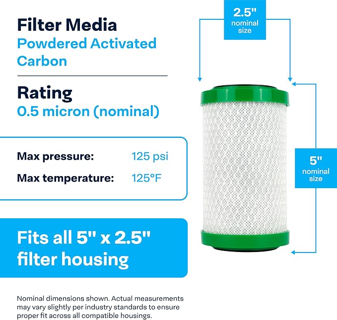 SpiroPure 5x2.5 0.5 Micron Carbon Block Water Filter CBC-5 155169-43 24Pack