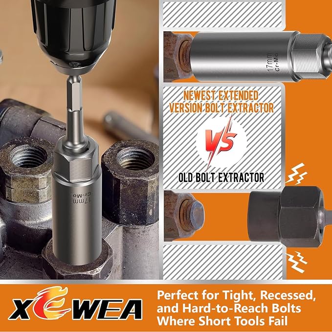 16PCS 3/8" Drive Deep Bolt Extractor Set, Impact Bolt Nut Remover Set, Stripped Lug Nut Extraction Socket Set For Narrow Space Removing Broken, Damaged, Frozen, Rusted, Rounded-Off Bolts, Nuts, Stud