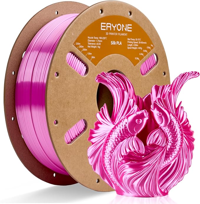 ERYONE Silk PLA Filament for 3D Printer 1.75mm +/- 0.03mm, Shiny Filament 1kg (2.1lbs)/Spool, Azalea Pink