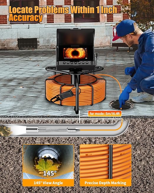 Sewer Camera 100ft, Drain Camera 4.3" with 23mm 1080P Probe, 8500mAh, 32GB Audio & Video Record, IP68 Waterproof for Plumbers, Drain Pipe & Industrial Inspection, Endoscope Camera with Light(12 LEDs)