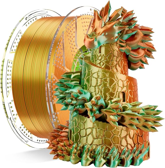 Chitu Systems Conjure Tricolor Silk PLA Filament, Christmas Green Gold Orange PLA, Using Reusable Spool Compatible with Bambulab Refill Filament, Diameters 1.75±0.02 mm 3D Printer Filament 1KG/2.2lb
