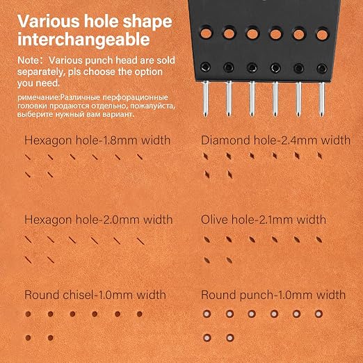 WUTA Leather Stitching Punch, 3nd Removable Round Hole Pricking Irons, Professional Working Hole Punch Tool Set for DIY Leather Craft（3.38mm- 2+9 Hole & 3.85mm- 2+8 Hole）
