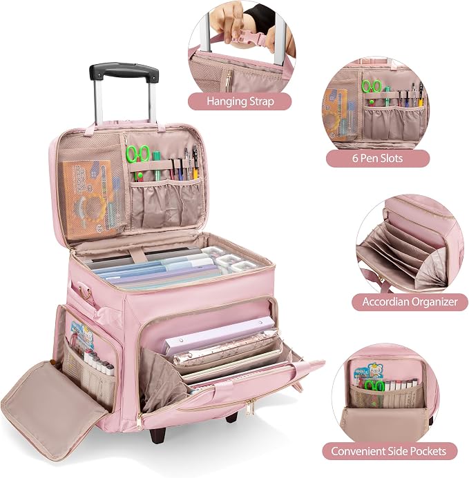 Rolling Teacher Bag with Wheels, Teacher Tote Bag with Detachable Trolley, Fits for 15.6" Laptop(Patent Design)