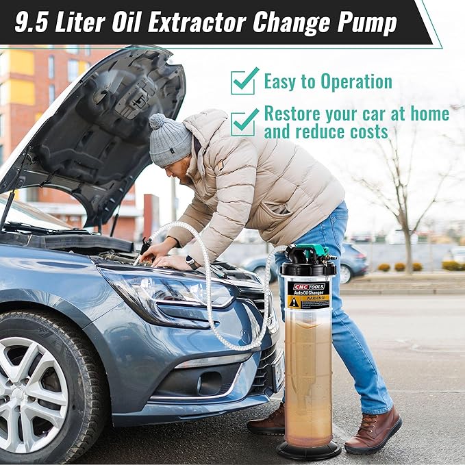 Estune 2.5 Gallon (9.5L) Fluid Extractor Pump, Pneumatic Manual Oil Extractor Pump for Oil Change, Oils Vacuum Pumps Extractors with 5 Pcs Brake Bleeding Hose for Cars, SUVs, Trucks, RVs, motorcycles