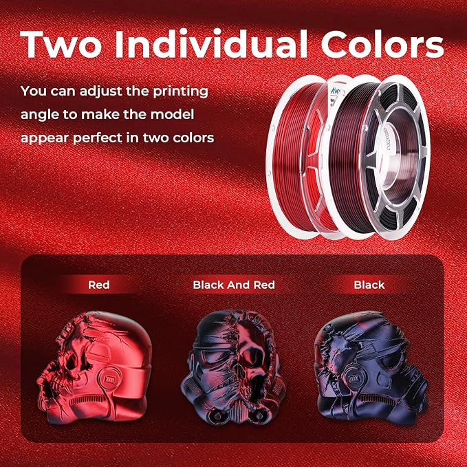 AMOLEN Silk PLA 3D Printer Filament Bundle, Shiny Dual Color PLA Filament 1.75mm Pack, Color Change PLA 3D Printing Filament for Most FDM 3D Printer, Black Series 200g X 4 Spools